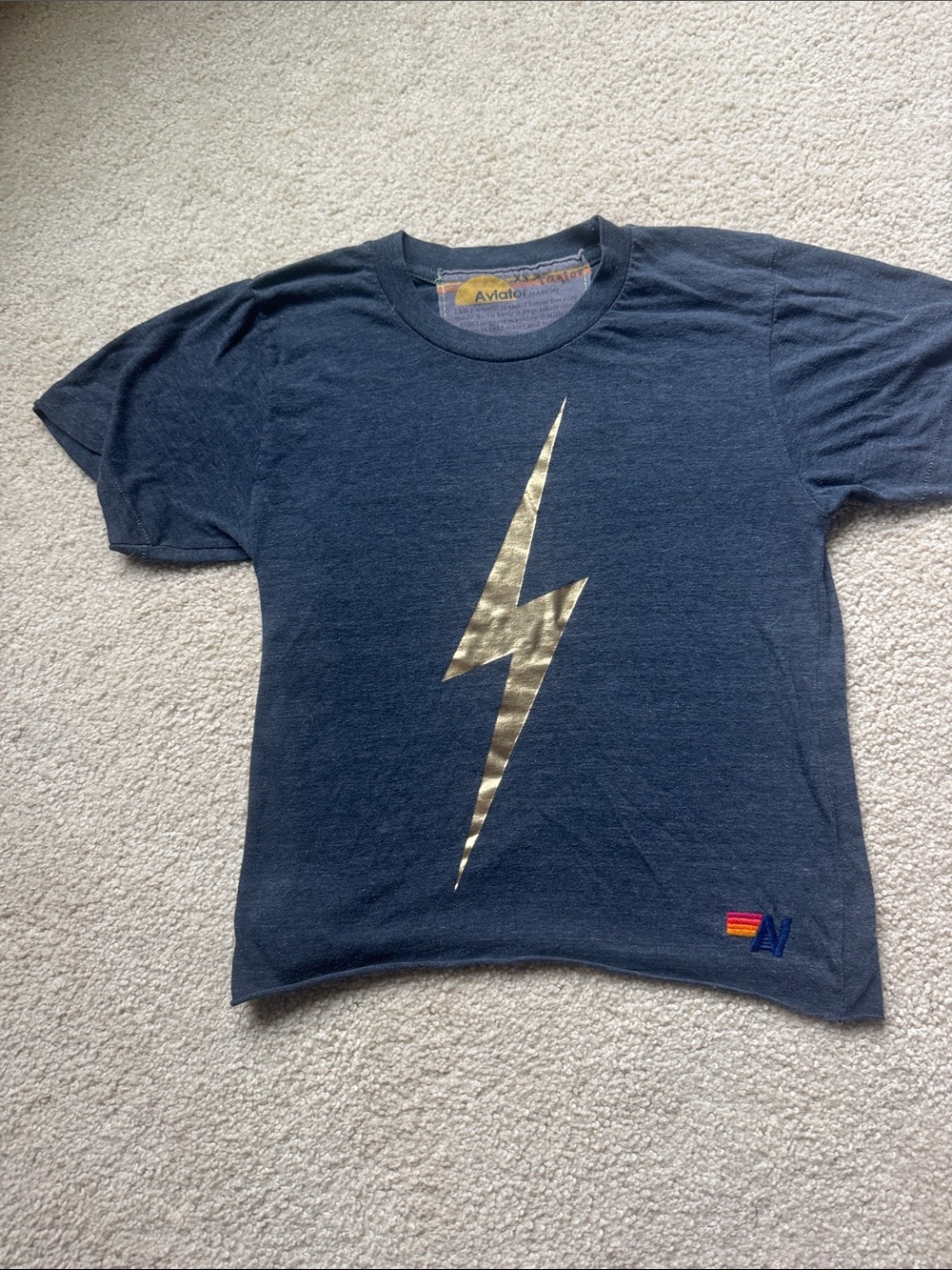 Aviator Nation Navy Tee with Gold Lightning Bolt. Size XS.